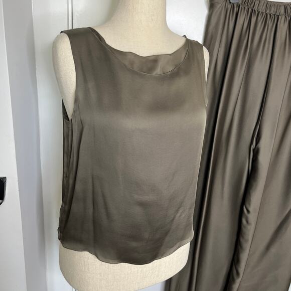 Dusan Women's Matching Set M/L Taupe Brown Silk Tank Wide Leg Pants Minimalist - Picture 8 of 16